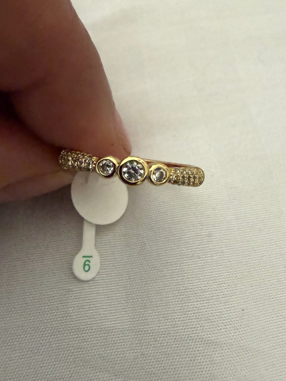 Gold-Tone Three Stone CZ Stackable Ring - Women's Fashion Jewelry